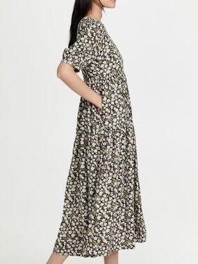 Anthro NWOT En Saison Olive and White Floral Maxi Dress